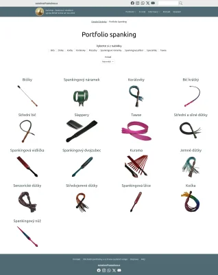 Stránka s nabídkou spankingových produktů spolu s možností filtrování