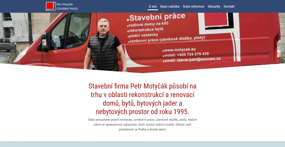 Úvodní stránka webu Motyčák