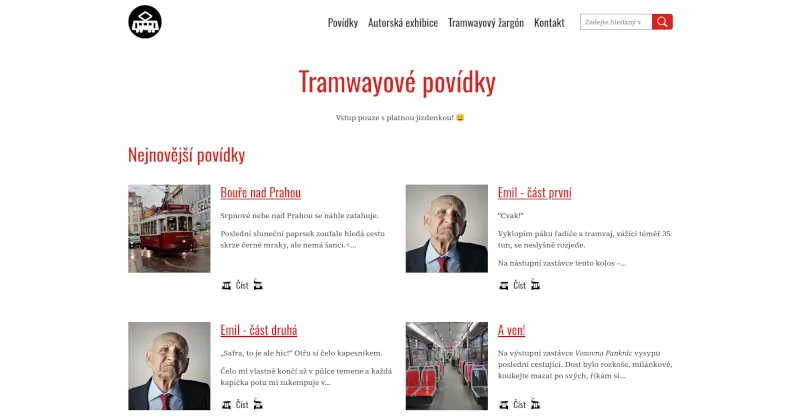 Úvodní stránka webu Tramwayové povídky